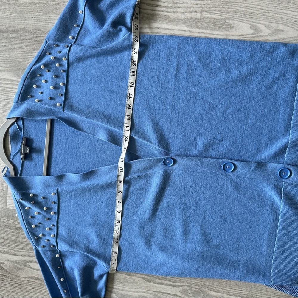 INC Periwinkle Pearl-Embellished Cardigan Sweater Large - Picture 10 of 12